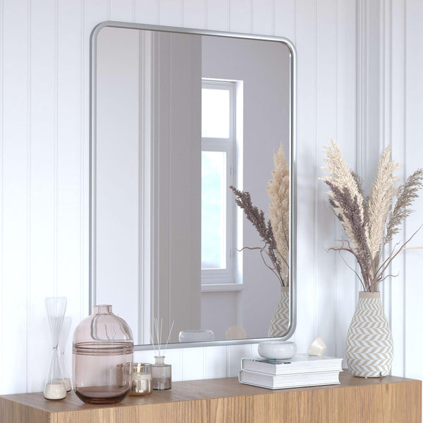 Matte Silver,30"W x 40"L |#| Wall Mount 40x30 Accent Mirror with Matte Silver Metal Frame/Silver Backed Glass