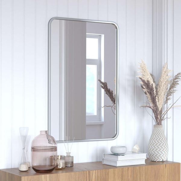 Matte Silver,24"W x 36"L |#| Wall Mount 24x36 Accent Mirror with Matte Silver Metal Frame/Silver Backed Glass