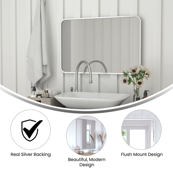 Matte Silver,24"W x 36"L |#| Wall Mount 24x36 Accent Mirror with Matte Silver Metal Frame/Silver Backed Glass