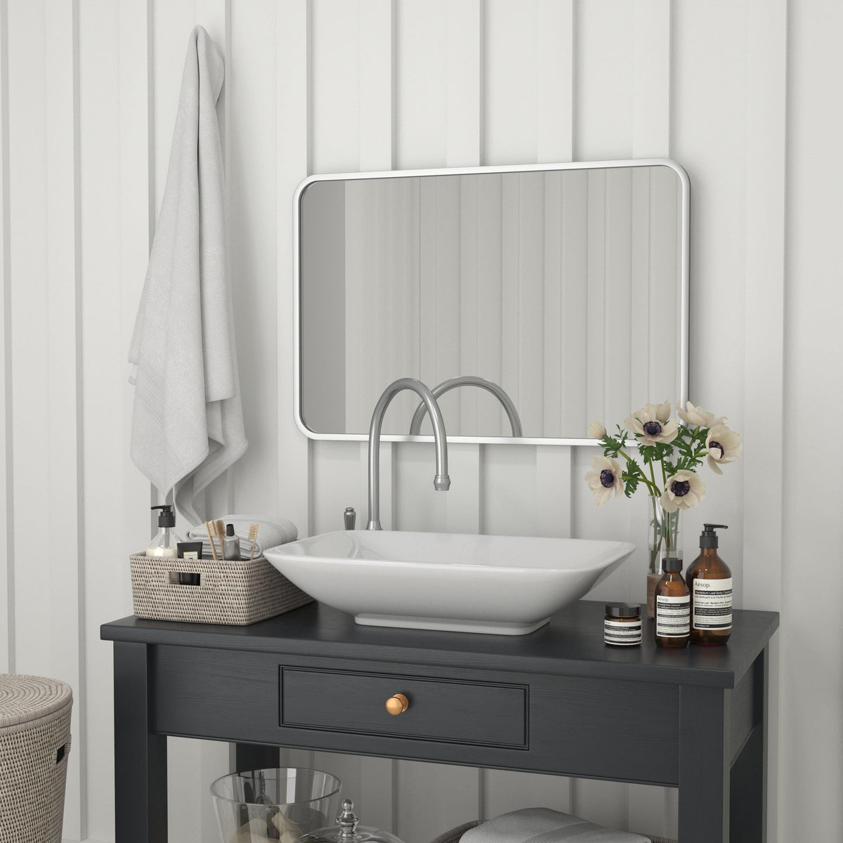 Matte Silver,24"W x 36"L |#| Wall Mount 24x36 Accent Mirror with Matte Silver Metal Frame/Silver Backed Glass