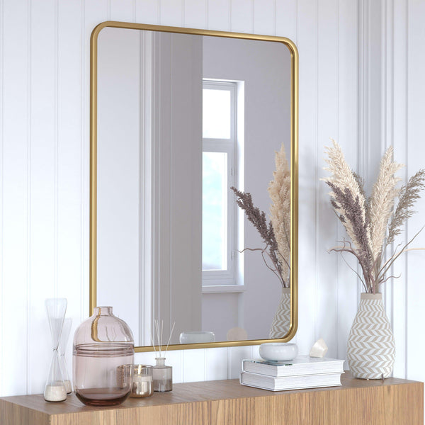 Matte Gold,30"W x 40"L |#| Wall Mount 40x30 Accent Mirror with Matte Gold Metal Frame/Silver Backed Glass