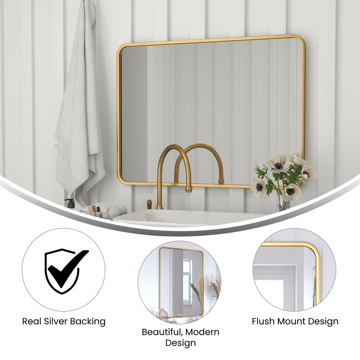 Matte Gold,30"W x 40"L |#| Wall Mount 40x30 Accent Mirror with Matte Gold Metal Frame/Silver Backed Glass