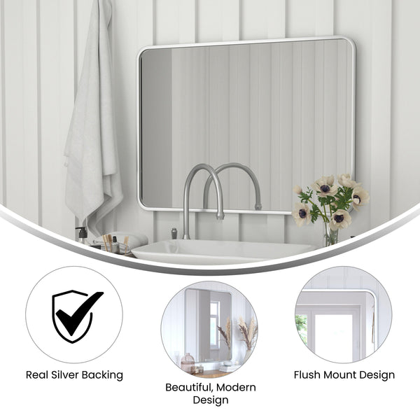 Matte Silver,30"W x 40"L |#| Wall Mount 40x30 Accent Mirror with Matte Silver Metal Frame/Silver Backed Glass