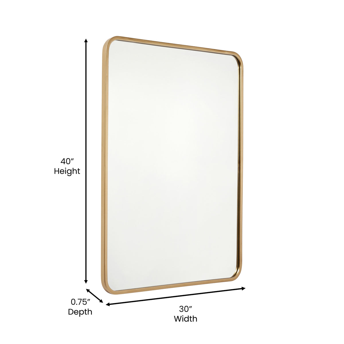 Matte Gold,30"W x 40"L |#| Wall Mount 40x30 Accent Mirror with Matte Gold Metal Frame/Silver Backed Glass