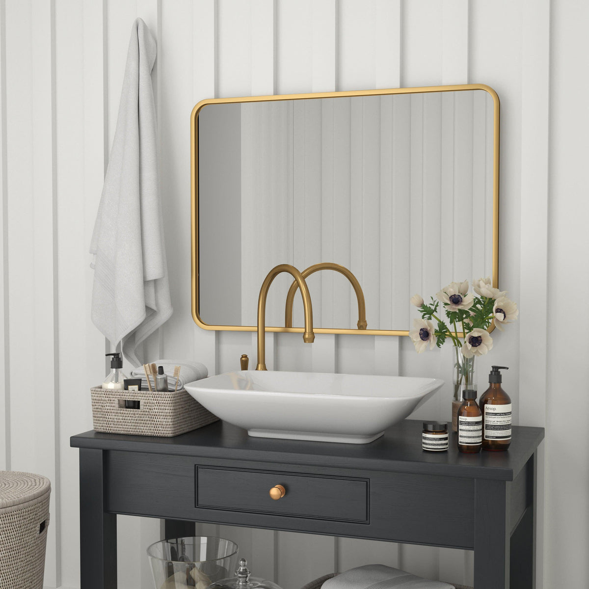 Matte Gold,30"W x 40"L |#| Wall Mount 40x30 Accent Mirror with Matte Gold Metal Frame/Silver Backed Glass