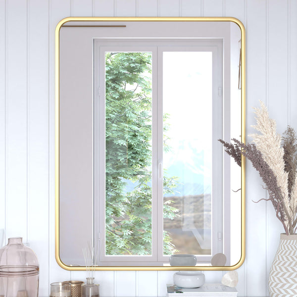 Matte Gold,30"W x 40"L |#| Wall Mount 40x30 Accent Mirror with Matte Gold Metal Frame/Silver Backed Glass