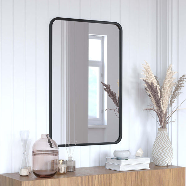 Matte Black,24"W x 36"L |#| Wall Mount 24x36 Accent Mirror with Matte Black Metal Frame/Silver Backed Glass