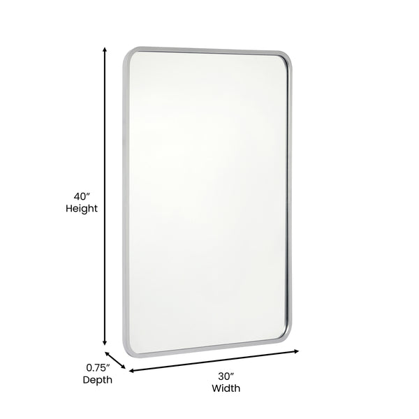 Matte Silver,30"W x 40"L |#| Wall Mount 40x30 Accent Mirror with Matte Silver Metal Frame/Silver Backed Glass