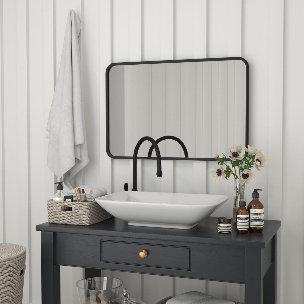Matte Black,24"W x 36"L |#| Wall Mount 24x36 Accent Mirror with Matte Black Metal Frame/Silver Backed Glass