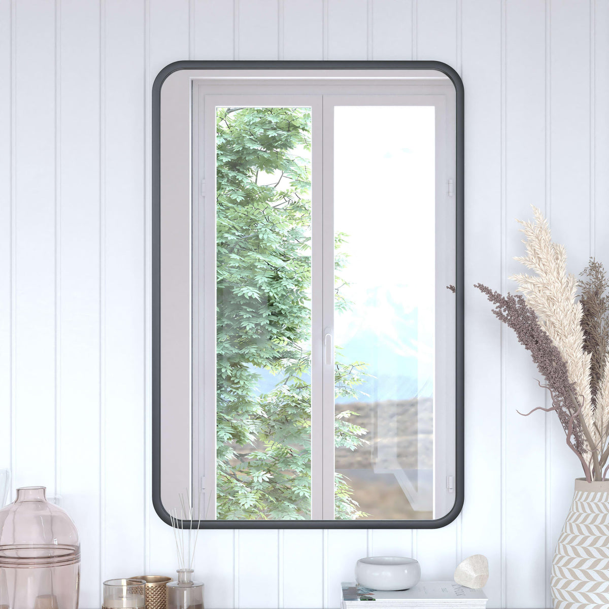 Matte Black,24"W x 36"L |#| Wall Mount 24x36 Accent Mirror with Matte Black Metal Frame/Silver Backed Glass