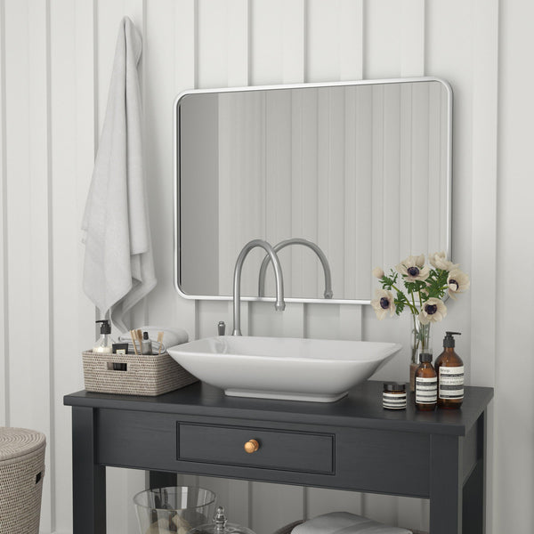 Matte Silver,30"W x 40"L |#| Wall Mount 40x30 Accent Mirror with Matte Silver Metal Frame/Silver Backed Glass