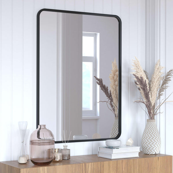 Matte Black,30"W x 40"L |#| Wall Mount 40x30 Accent Mirror with Matte Black Metal Frame/Silver Backed Glass