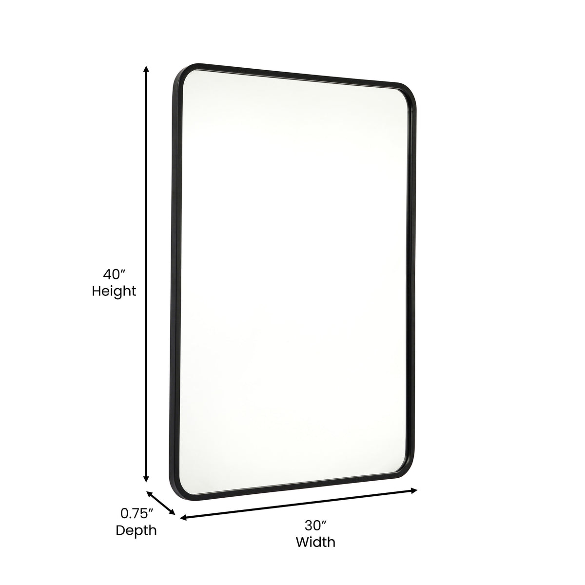 Matte Black,30"W x 40"L |#| Wall Mount 40x30 Accent Mirror with Matte Black Metal Frame/Silver Backed Glass