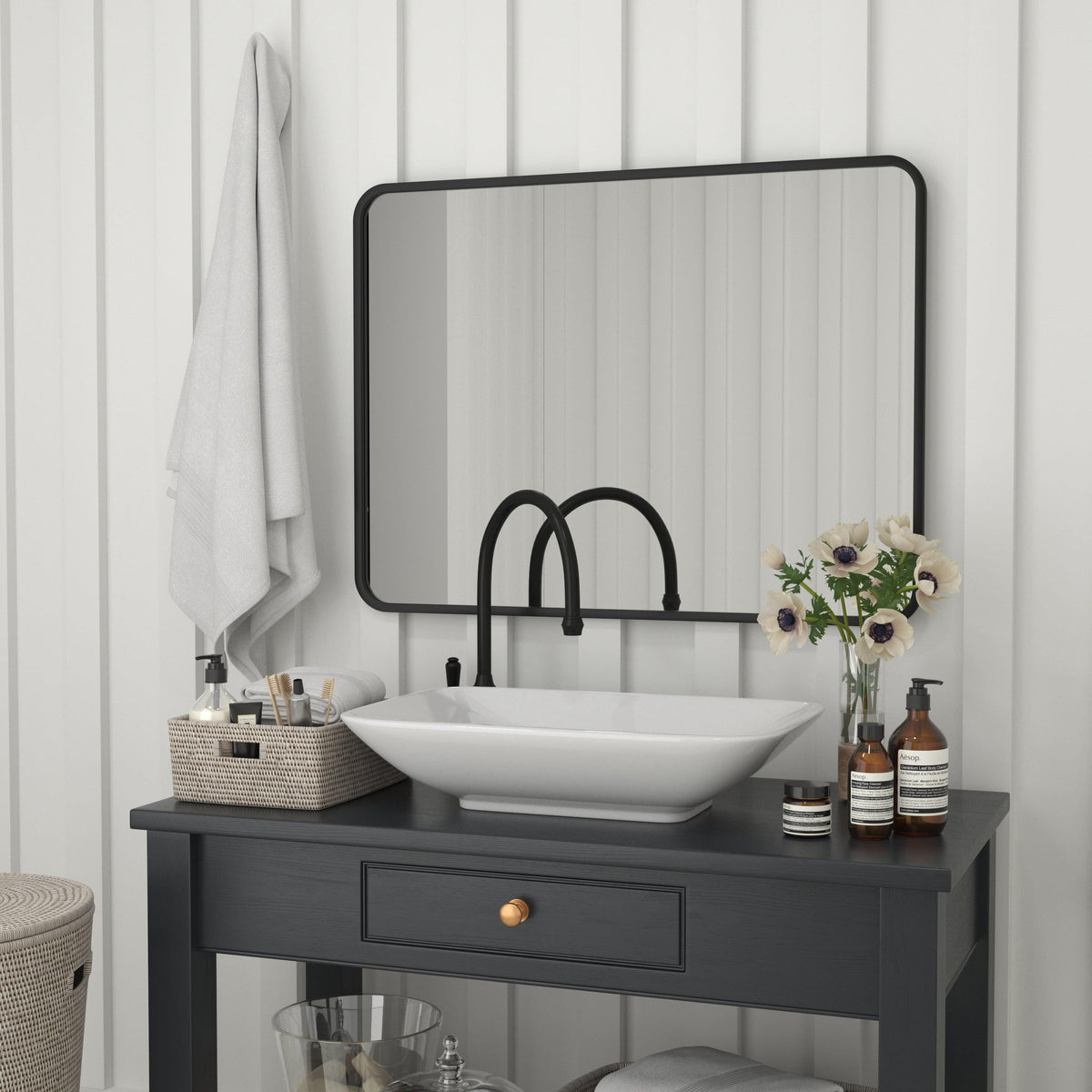 Matte Black,30"W x 40"L |#| Wall Mount 40x30 Accent Mirror with Matte Black Metal Frame/Silver Backed Glass