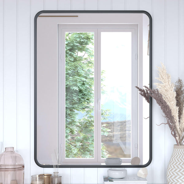 Matte Black,30"W x 40"L |#| Wall Mount 40x30 Accent Mirror with Matte Black Metal Frame/Silver Backed Glass