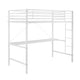 White |#| Sturdy Metal Loft Bed Frame in White with Desk and Safety Rails - Twin