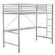 Gray |#| Sturdy Metal Loft Bed Frame in Gray with Desk and Safety Rails - Twin