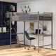 Gray |#| Sturdy Metal Loft Bed Frame in Gray with Desk and Safety Rails - Twin