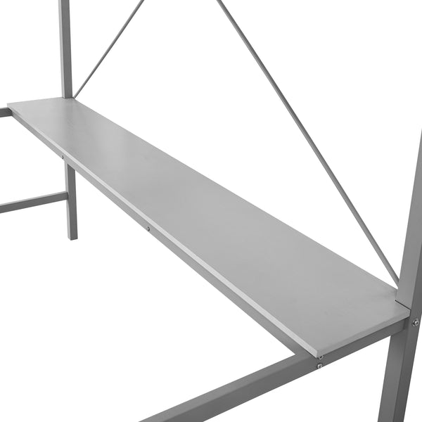 Gray |#| Sturdy Metal Loft Bed Frame in Gray with Desk and Safety Rails - Twin