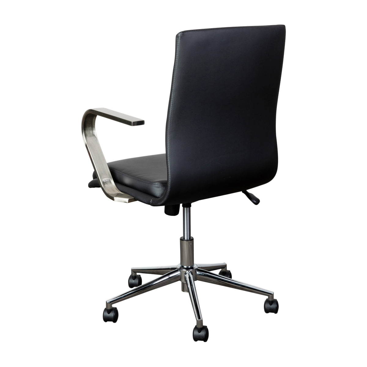 Black LeatherSoft/Chrome Frame |#| Designer Executive Swivel Office Chair with Brushed Chrome Arms and Base, Black