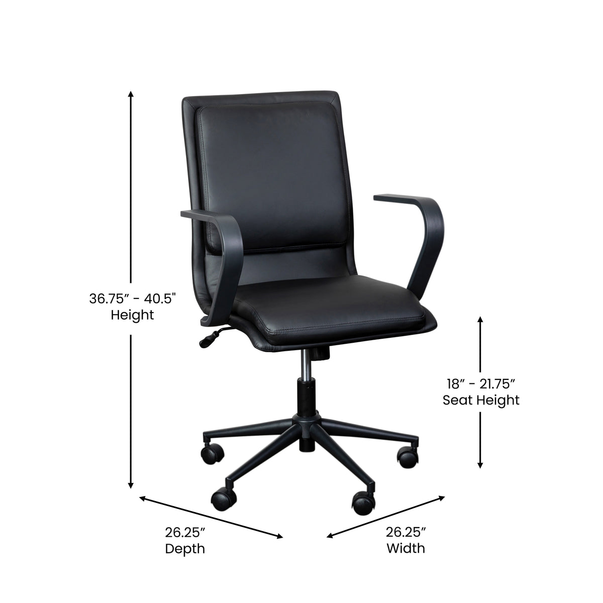 Black LeatherSoft/Black Frame |#| Designer Executive Swivel Office Chair with Black Arms and Base, Black