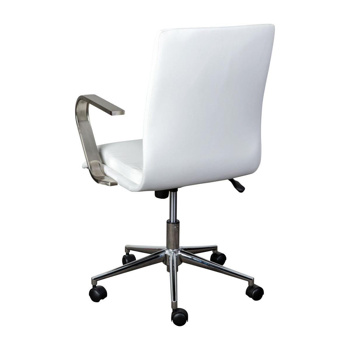 White LeatherSoft/Chrome Frame |#| Designer Executive Swivel Office Chair with Brushed Chrome Arms and Base, White