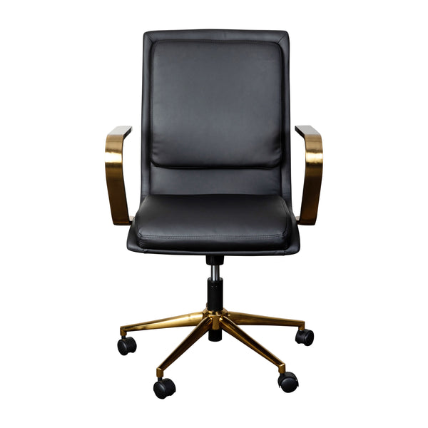 Black LeatherSoft/Gold Frame |#| Designer Executive Swivel Office Chair with Brushed Gold Arms and Base, Black