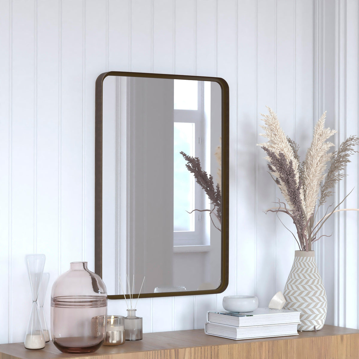 Brushed Bronze |#| Wall Mount 20inch x 30inch Shatterproof Wall Mirror with Brushed Bronze Metal Frame