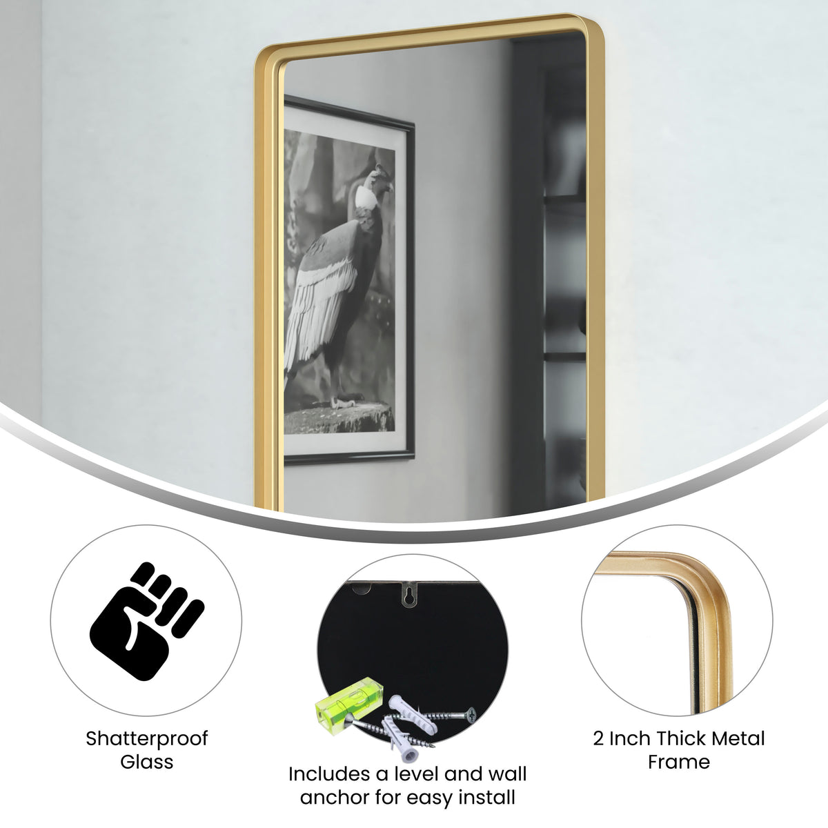 Matte Gold |#| Wall Mount 20inch x 30inch Mirror with Matte Gold Metal Frame/Silver Backed Glass