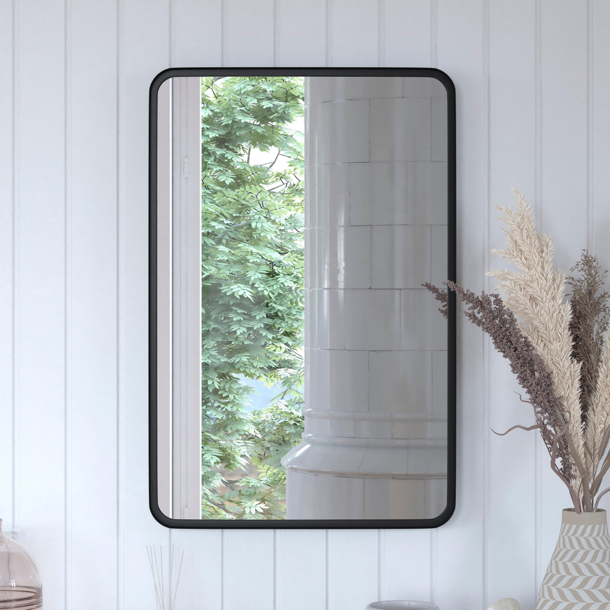 Black |#| Wall Mount 20inch x 30inch Shatterproof Wall Mirror with Matte Black Metal Frame