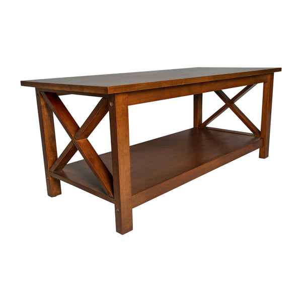 Walnut |#| Solid Wood Traditional Farmhouse Coffee Table in Walnut