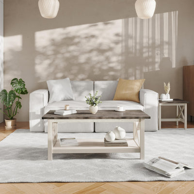 Jasper Farmhouse Style Solid Wood Coffee Table with Traditional Crisscross Accents - View 2