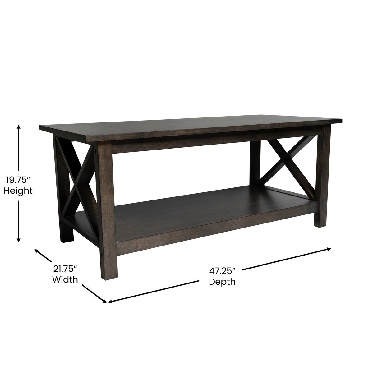 Dark Gray |#| Solid Wood Traditional Farmhouse Coffee Table in Dark Gray