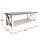 Acacia Gray Top/Rustic White Frame |#| Solid Wood Traditional Farmhouse Coffee Table in Acacia Gray and Rustic White