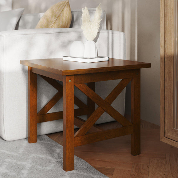 Walnut |#| Solid Wood Traditional Farmhouse End Table in Walnut