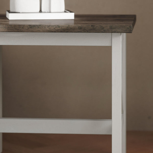 Acacia Gray Top/Rustic White Frame |#| Solid Wood Traditional Farmhouse End Table in Acacia Gray and Rustic White