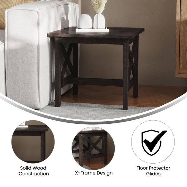 Dark Gray |#| Solid Wood Traditional Farmhouse End Table in Dark Gray