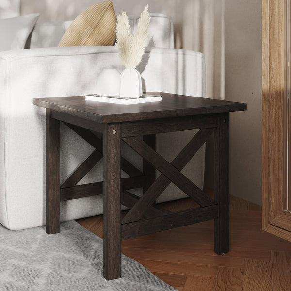 Dark Gray |#| Solid Wood Traditional Farmhouse End Table in Dark Gray