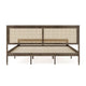 Brown Gray,King |#| Wooden King Platform Bed with Rattan Inset Headboard and Footboard-Brown Gray