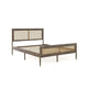 Brown Gray,Queen |#| Wooden Queen Platform Bed with Rattan Inset Headboard and Footboard-Brown Gray