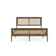 Brown Gray,Queen |#| Wooden Queen Platform Bed with Rattan Inset Headboard and Footboard-Brown Gray