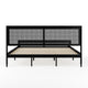 Black,King |#| Wooden King Platform Bed with Rattan Inset Headboard and Footboard-Black