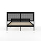 Black,Queen |#| Wooden Queen Platform Bed with Rattan Inset Headboard and Footboard-Black