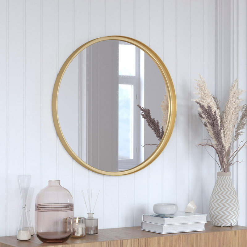 Gold,27.5" Round |#| 27.5" Round Accent Wall Mirror with Silver Backed Glass and Gold Metal Frame