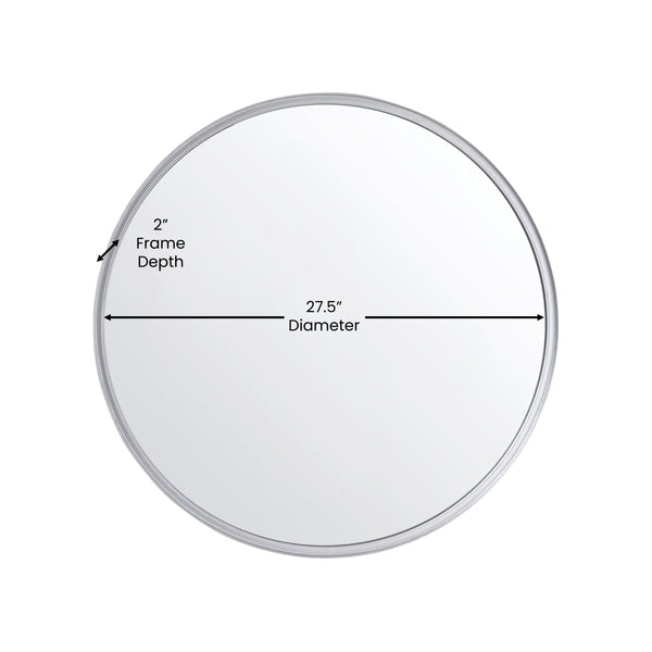 Silver,27.5" Round |#| 27.5" Round Accent Wall Mirror with Silver Backed Glass and Silver Metal Frame