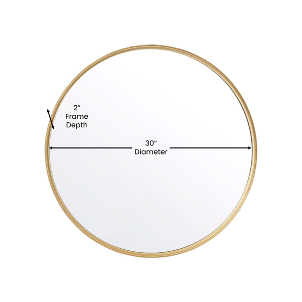 Gold,30" Round |#| 30" Round Accent Wall Mirror with Silver Backed Glass and Gold Metal Frame