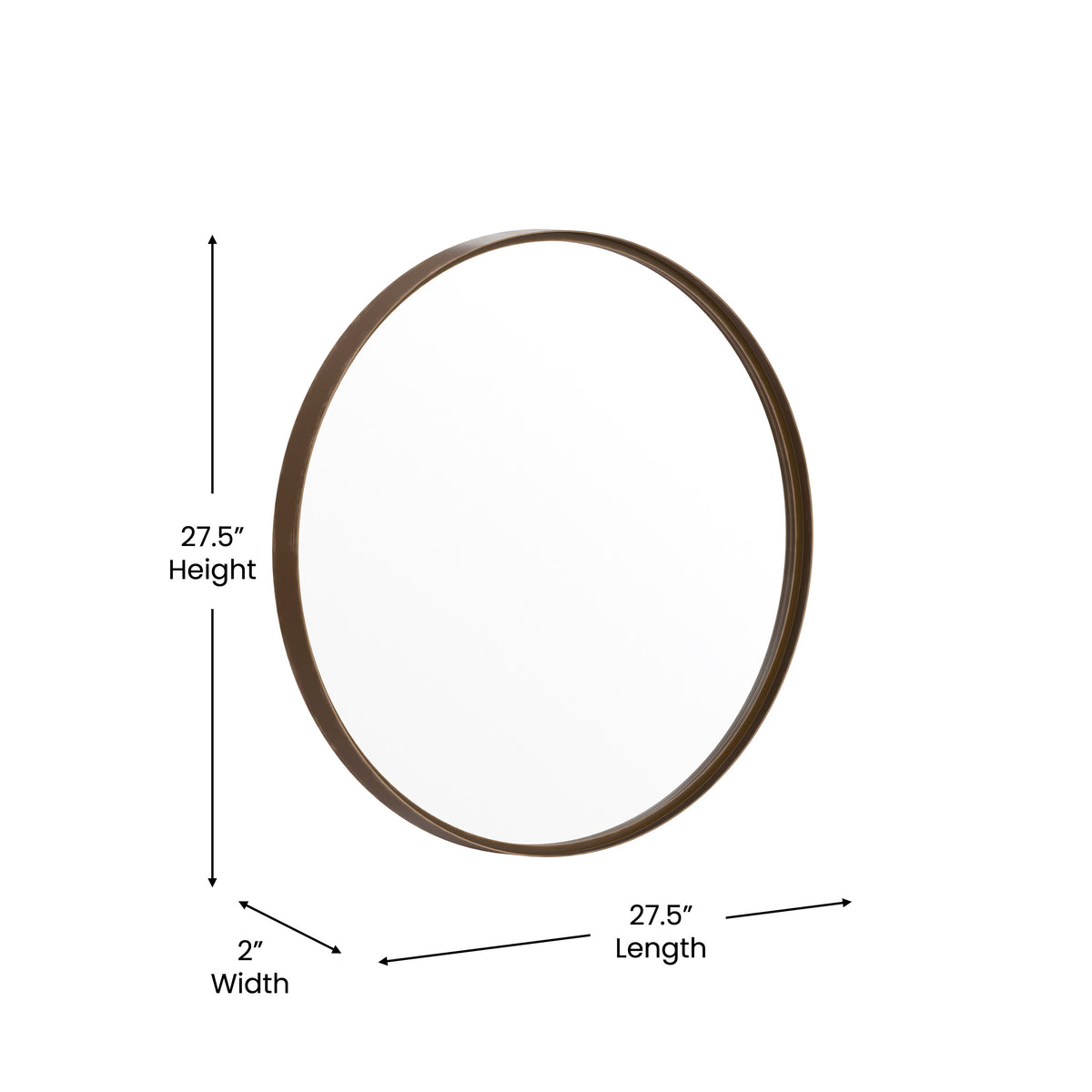 Brushed Bronze,27.5" Round |#| Wall Mount 27.5" Shatterproof Round Accent Wall Mirror with Bronze Metal Frame