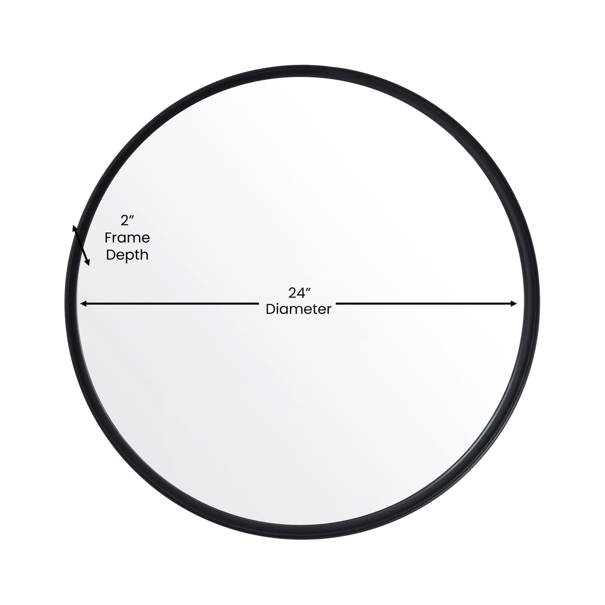 Black,24" Round |#| 24" Round Accent Wall Mirror with Silver Backed Glass and Black Metal Frame