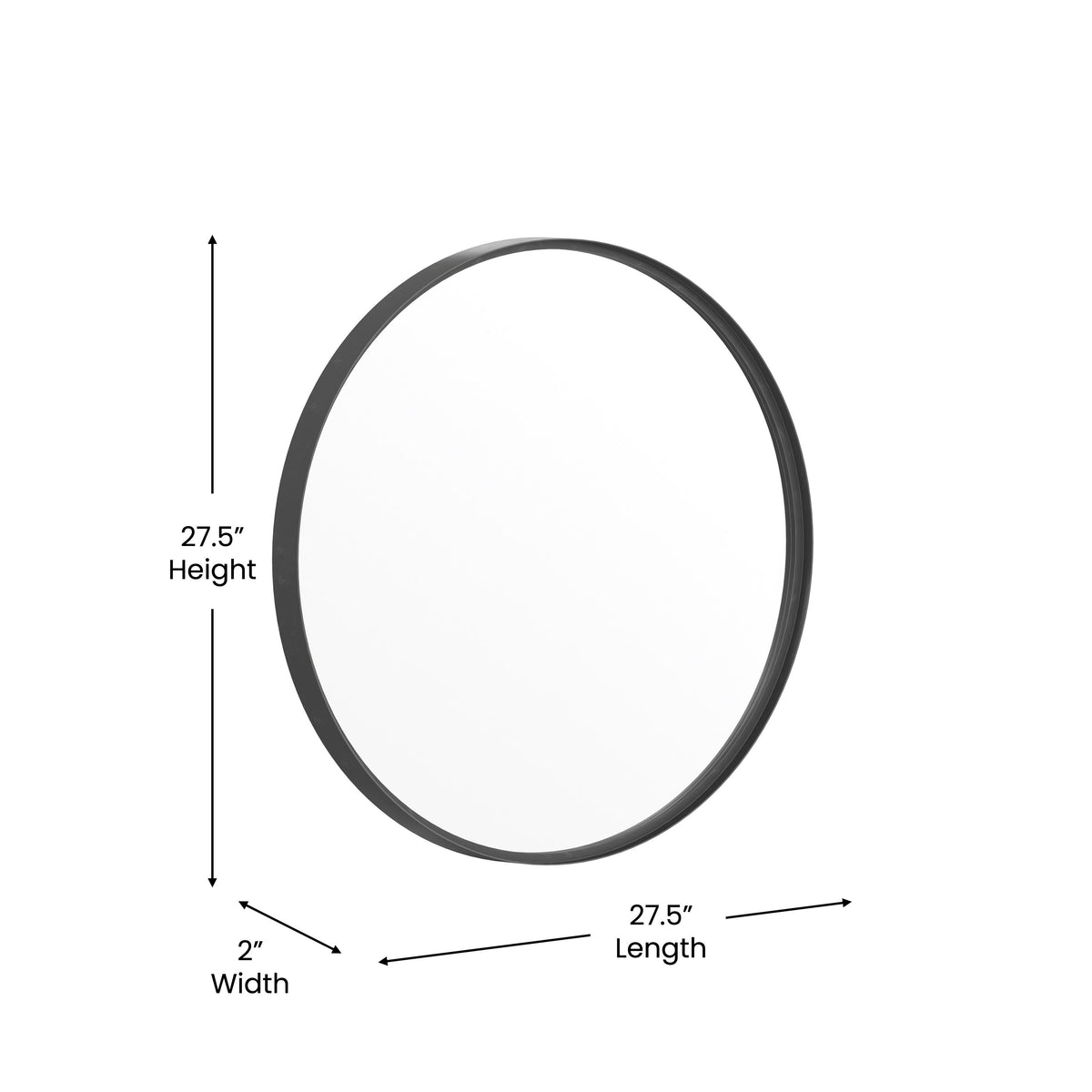 Black,27.5" Round |#| Wall Mount 27.5" Shatterproof Round Accent Wall Mirror with Black Metal Frame
