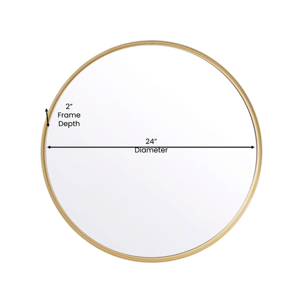 Gold,24" Round |#| 24" Round Accent Wall Mirror with Silver Backed Glass and Gold Metal Frame